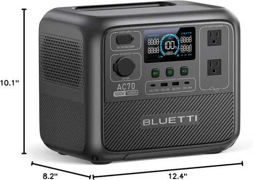 Vista 9 de BLUETTI Estación de energía portátil AC70, generador solar de 768 Wh con 2 salidas de CA de 1000 W (elevación de potencia de 2000 W), 100 W tipo C