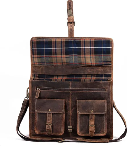 Vista 3 de KomalC 18 Inch Leather Briefcase Laptop Messenger Bag for Men & Women