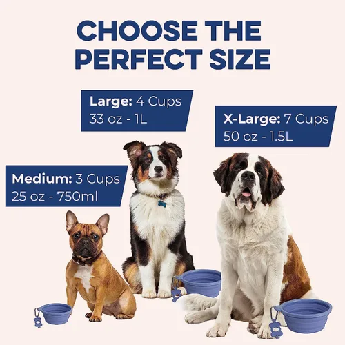 Vista 3 de Bonza Cuencos plegables para perros, paquete de 2, pequeños de 12 onzas, accesorios de viaje para perros, cuenco portátil de silicona para perros