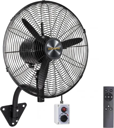 GOCHIFIX Ventilador de montaje en pared, ventilador oscilante de 18 pulgadas con control remoto, 9 velocidades y 3 modos, ventilador eléctrico
