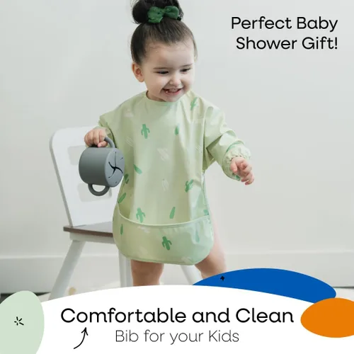 Vista 2 de ANGORA BRANDS Babero de silicona para bebés y bebés, 100% impermeable de grado alimenticio con bolsillo profundo para atrapar alimentos, ajustable