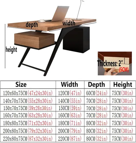 Vista 3 de Escritorio para computadora de madera maciza para oficina en casa, escritorio de estudio, estación de trabajo con cajones y gabinete
