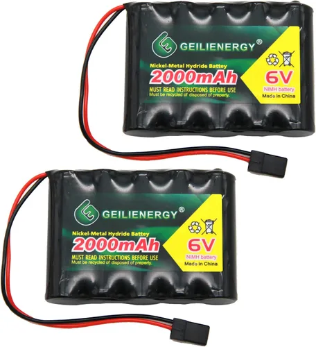 Paquetes de baterías NiMH RX de 6 V 2000 mAh con conector Hitec para aviones RC y robot para caminar recargables (paquete de 2)