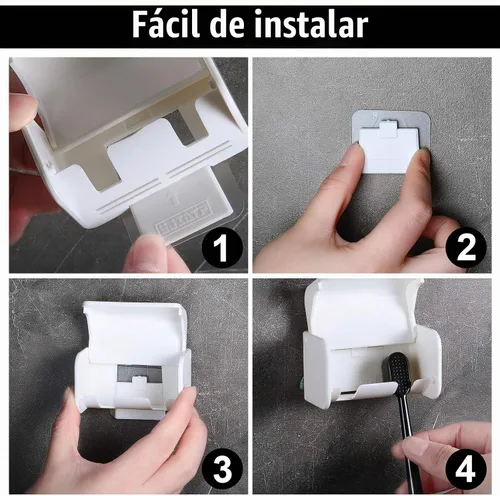Vista 6 de Patelai 2 soportes para cepillos de dientes montado en la pared con cubierta, 2 ranuras autoadhesivas para cepillos de dientes eléctricos