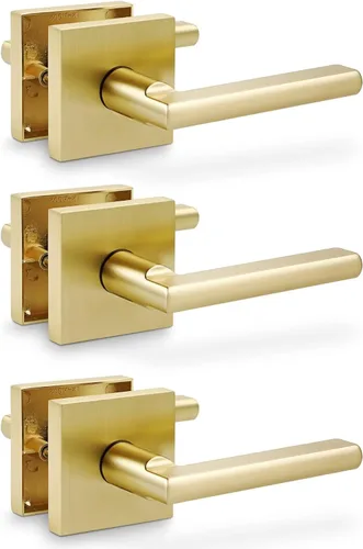 Vista 16 de Linkaa Palanca de privacidad de latón dorado para manija de puerta, cerradura de puerta sin llave con pestillo ajustable y tornillos, fácil