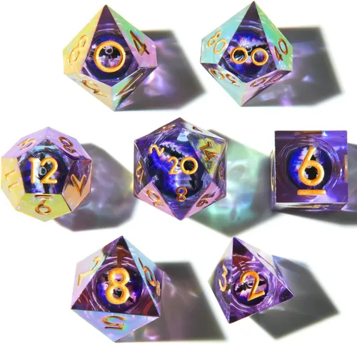 Vista 22 de YEMEKO Beholder's Dargon Eye DND - Juego de dados de ojo de gato con núcleo líquido, borde afilado, hechos a mano para Dungeons and Dragons Ttrpg