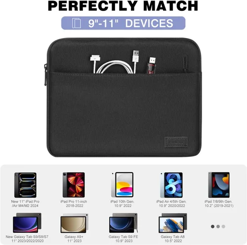 Vista 2 de MoKo Funda para tablet de 9-11 pulgadas - Estuche de transporte para iPad Pro M4/Air M2/5/4/3, iPad 10th/9/8/7, Tab S8/S9, Negro
