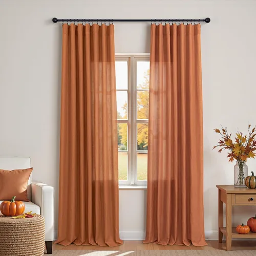 Vista 31 de KOUFALL Juego de 2 cortinas de puerta francesa, cortinas de lino para puerta/ventana, cortina transparente boho para cristal lateral delantero