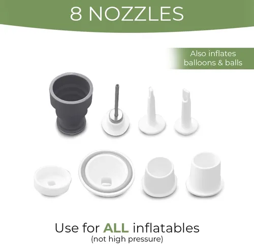 Vista 2 de GRIP A POOL Mini bomba de aire recargable USB para inflables, bolas, camas con 8 boquillas y luz de campamento, inflador de batería, bomba portátil