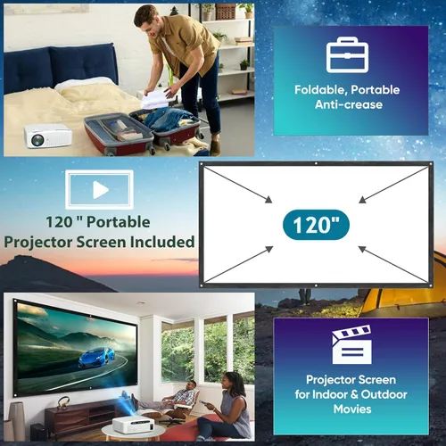 Vista 8 de Proyector Bluetooth WiFi Native 1080P 19000 lúmenes 5G, proyector de película para exteriores de 600 ANSI compatible con 4K, 5G2.4G WiFi y Bluetooth