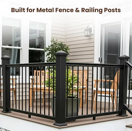 Vista 4 de Tapa de poste de pirámide de aluminio de 2 x 2 pulgadas para postes de metal, ajuste a presión, color negro con recubrimiento en polvo, resistente