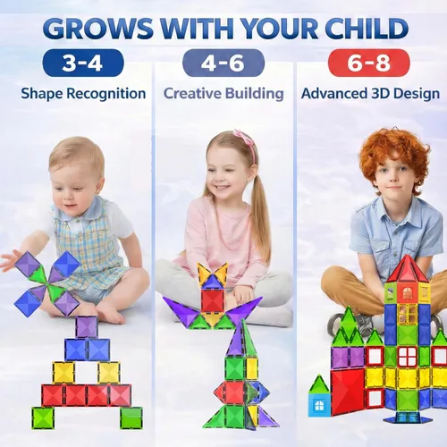 Vista 2 de Bloques de construcción de azulejos magnéticos, juego de imanes educativos STEM para niños, creatividad, aprendizaje preescolar, juguetes