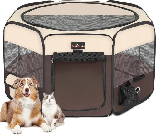 Vista 12 de Aivituvin Corral para Perros, Corrales de Juego Plegables para Mascotas con Bolsa de Transporte para Gatos, Cachorros, Conejos, Jaulas de Carpa