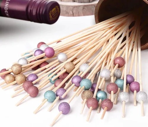 Vista 3 de 200 palillos de cóctel, palillos de dientes de cóctel elegantes para aperitivos, brochetas de cóctel de bambú para aperitivos, palillos de dientes