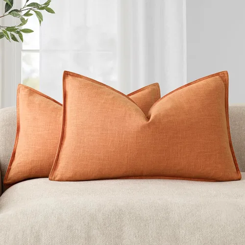 Vista 83 de Foindtower Paquete de 2 fundas de almohada decorativas de lino y liso, funda de cojín decorativa suave, estilo bohemio campestre para silla, sofá