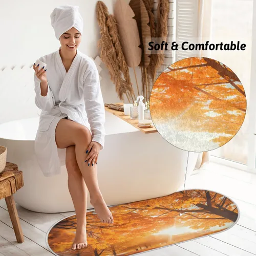 Vista 4 de cfpolar Maple Tree Forest Sunny Bathroom Rugs Non-Slip Bath Rug Microfiber Bath Mat Absorbent Kitchen Mats and Rugs Machine Washable Oval Plush