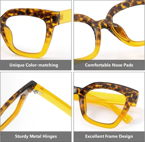 Vista 4 de Zeelool Gafas rectangulares de moda con bloqueo de luz azul para mujer, TR90, Malcolm VFT0269 (VFT0269-09 Tortoise, lente transparente sin receta)