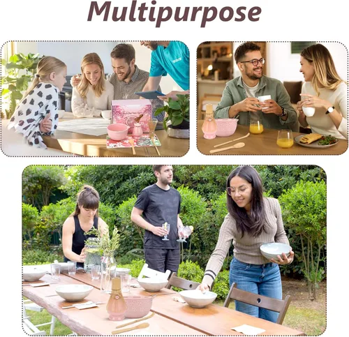 Vista 5 de Juego de batidor de matcha, juego de matcha de cerámica incluye cuenco matcha, batidor de bambú y soporte, cuchara de bambú, soporte para cucharas