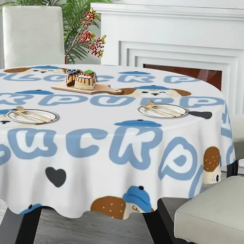 Vista 5 de Cute Dog Print Round Tablecloth Table Cloth Decor Washable Table Cover with Wrinkle Resistant for Home Kitchen Dining Room Picnic Camping Party