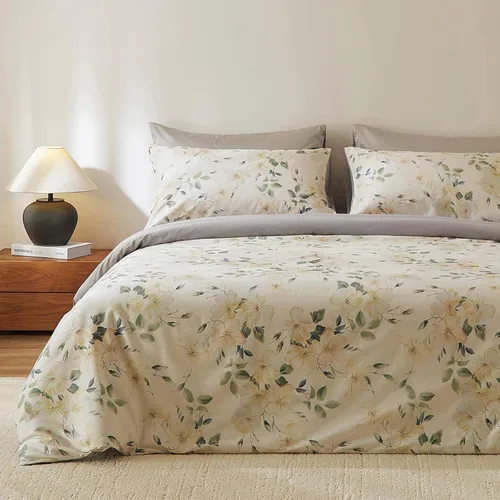 Vista 10 de Juego de funda de edredón de lino de algodón, tamaño individual, juego de ropa de cama con estampado botánico, 3 piezas, funda de edredón suave