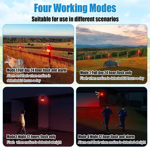 Vista 3 de Qualirey Paquete de 2 alarmas solares de sonido y luz con sensor de movimiento de 129 db, sirena de seguridad para exteriores, impermeable, detector