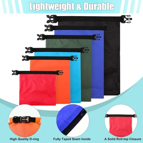 Vista 3 de Paquete de 6 bolsas secas impermeables, saco seco definitivo, sacos secos ligeros para exteriores, bolsa seca multicolor para kayak, senderismo