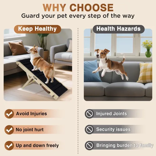 Vista 6 de Rampa para Perros Mejorada 2025 para Sofá - Rampa Plegable para Perros Pequeños para Cama - 4 Alturas Ajustables de 12" a 20" - Escaleras Portátiles