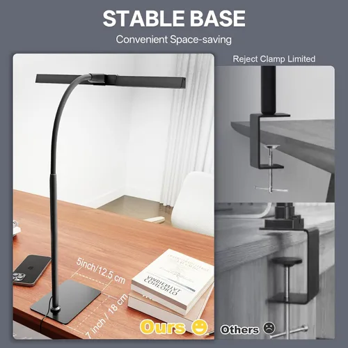 Vista 8 de Kary Lámpara de escritorio LED con base, luz de arquitecto para el cuidado de los ojos para la oficina en casa, lámpara de tareas de 12 W con cuello