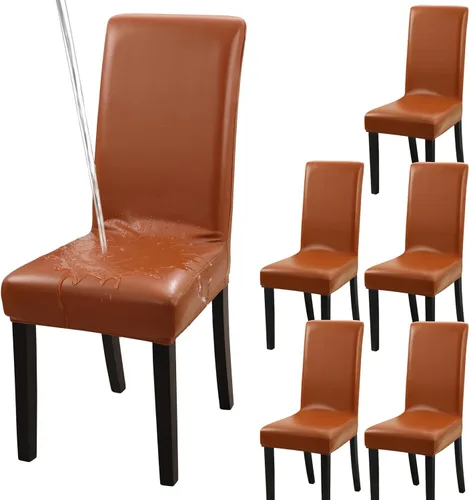 Vista 13 de YISUN Fundas para sillas de comedor, de piel sintética maciza, impermeable y resistente al aceite, funda protectora para silla de comedor