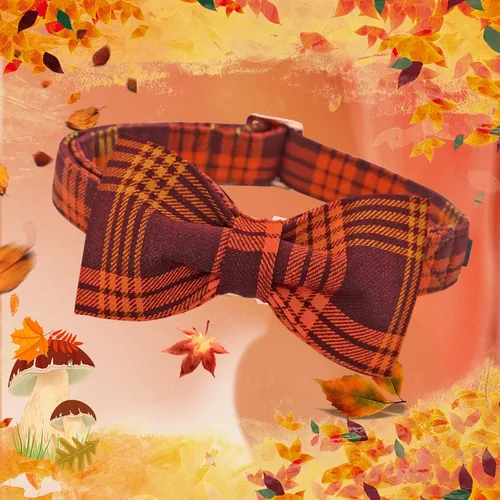 Vista 3 de Lionheart glory Collar de perro de otoño con lazo a cuadros, collar de perro con lazo, collar de perro para mascotas, collar de perro, lazos