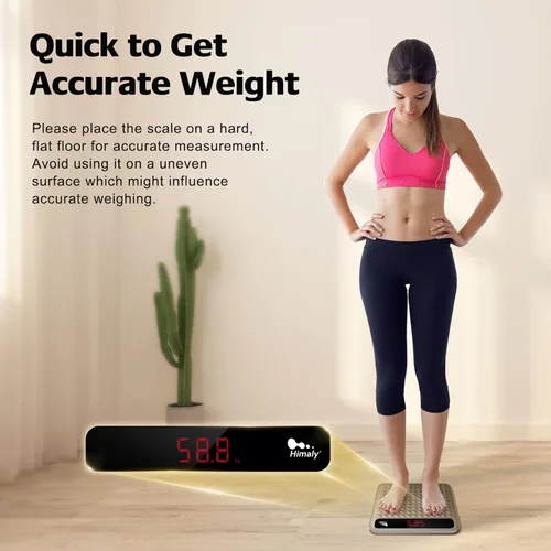 Vista 6 de himaly – Báscula digital de peso corporal para baño, tecnología Step-On, báscula de medición de alta precisión con gran plataforma de silicona