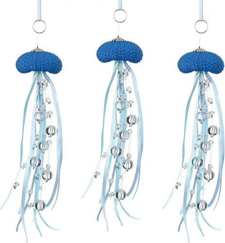 3 piezas de adorno de Navidad de erizos de mar y medusas costeras con cuentas temáticas de playa, decoración festiva inspirada en el océano, adorno