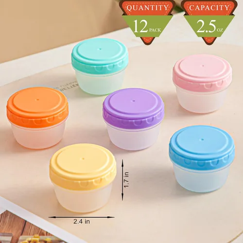 Vista 5 de Paquete de 12 recipientes para aderezo de ensalada, recipientes de condimentos de 2 onzas con tapas, recipientes de salsa a prueba de fugas