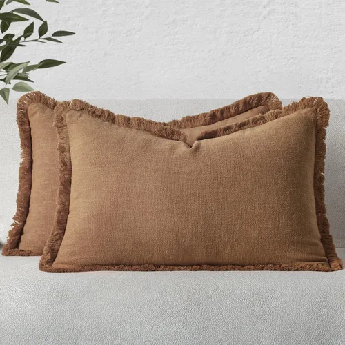Vista 41 de MIULEE Juego de 2 fundas de almohada decorativas de lino neutro con flecos, fundas de cojín de estilo bohemio con borlas para sofá, cama, sala