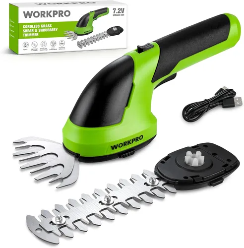 Vista 10 de WORKPRO - Cizalla manual 2 en 1 para césped, setos y arbustos, inalámbrica, de 7.2 V, cizalla eléctrica con batería de litio recargable, incluye Rosa