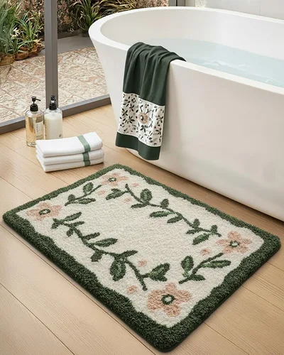 Vista 12 de DEXI Alfombras de baño antideslizantes, 16x24 tapete de baño de microfibra lavable de secado rápido, absorbente ultra suave con diseño de hojas
