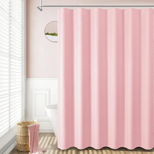 Vista 76 de Cortina de ducha de tela Dynamene verde oscuro - Cortinas de baño de tela de nido de abeja texturizadas resistentes, juego de cortinas de baño