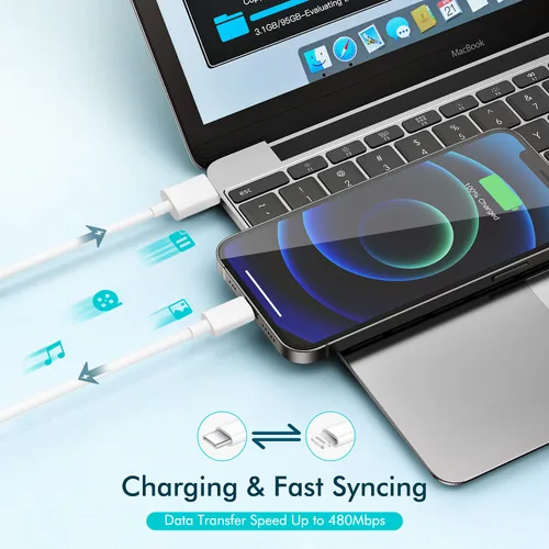 Vista 5 de Cargador rápido para iPhone [certificado Apple MFi] Cable Lightning de carga rápida extra largo de 10 pies con bloque de cargador USB C de 20 W PD
