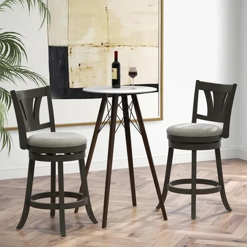Vista 7 de COSTWAY Taburete de bar para isla de cocina, taburete de bar giratorio de 26.5 pulgadas con respaldo curvado y asiento acolchado suave, patas