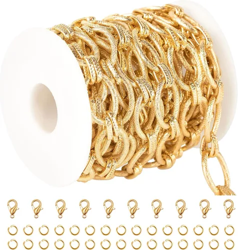 Vista 12 de YOUBEIYEE Cadenas de clip esmaltadas azules de 1 yarda para hacer joyas, de aluminio chapado en oro, cadena a granel con anillos de salto y cierres