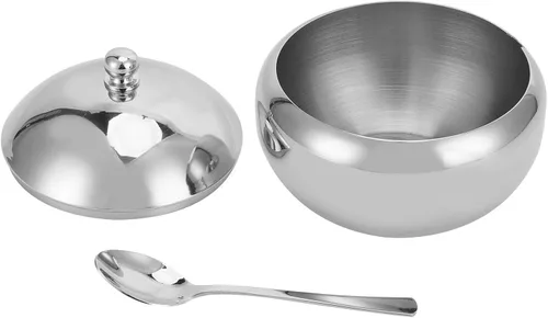 Vista 8 de Tazón de condimento, azucarero de acero inoxidable con tapa y cuchara, botella de almacenamiento de cocina, ollas de condimentos ideales