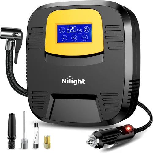 Vista 31 de Compresor de aire portátil Nilight para neumáticos de automóvil de 12V DC con manómetro digital 150PSI, Bomba de neumáticos automática con luz LED