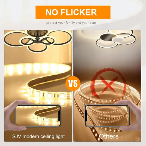 Vista 5 de SJV Lámpara de techo moderna: Lámpara de techo LED regulable de montaje empotrado - Luces de techo negras de 31.4 pulgadas, accesorios