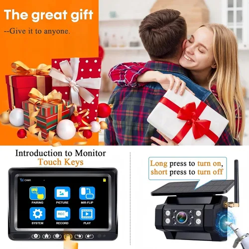 Vista 8 de Cámara de respaldo RV con magnético solar: larga distancia sin retardo de señal, monitor de teclas táctiles de 7 pulgadas con grabación, cámara