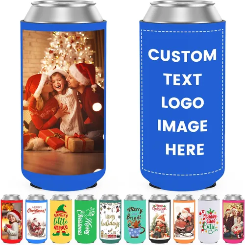 Vista 31 de Fundas enfriadoras de latas delgadas personalizadas a granel, soporte de botella de neopreno aislado con logotipo, imagen, texto para boda