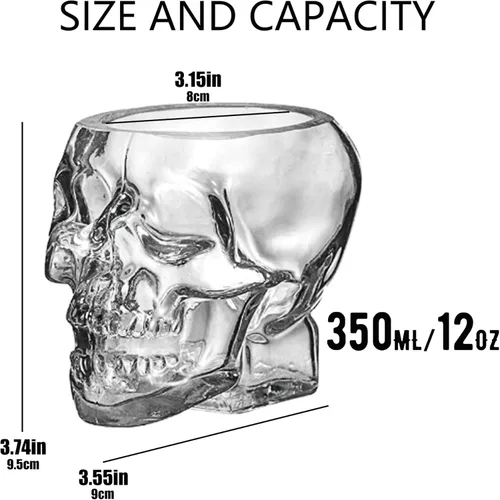 Vista 6 de Vaso de cristal de calavera de 12 onzas (11.8 fl oz), cristal de calavera multiusos para fiestas temáticas de Halloween, copas de vino, regalos