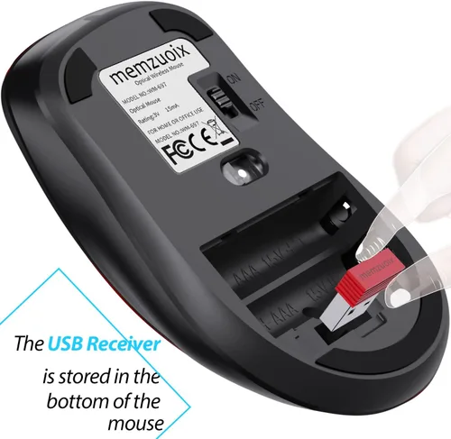 Vista 5 de memzuoix Ratón inalámbrico de 2.4G, mouse de computadora de 1400 DPI con receptor USB, ratones USB inalámbricos portátiles a batería para laptop