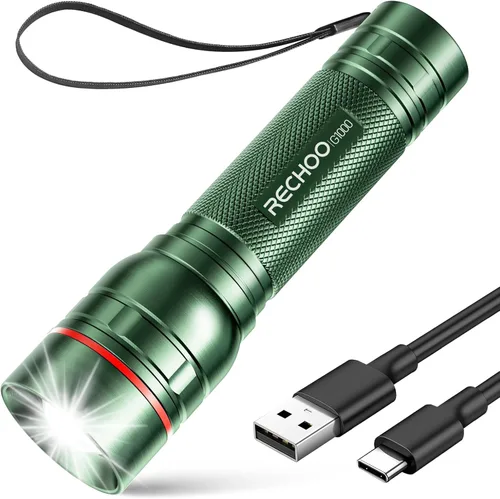 Vista 24 de RECHOO Linternas recargables de alta luminosidad, G1000 súper brillante, pequeña linterna LED con zoom y 3 modos de iluminación, linterna táctica