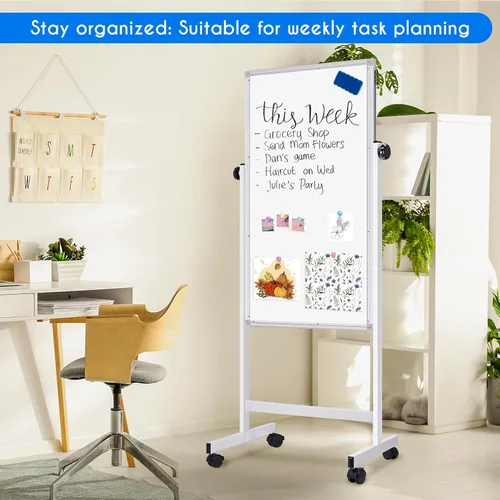 Vista 7 de maxtek Pizarra blanca rodante, 48 x 24 pulgadas de altura ajustable sobre ruedas, gran tablero de caballete móvil magnético de pie, doble cara