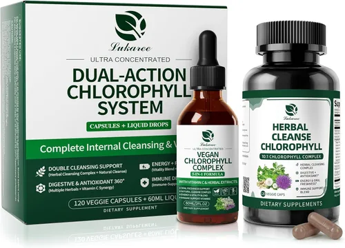 Vista 8 de Lukaree Cápsulas de Complejo Herbal de Clorofila, 60 Cápsulas Veganas de Clorofila para Desintoxicación, Digestión, Salud Intestinal y de la Piel